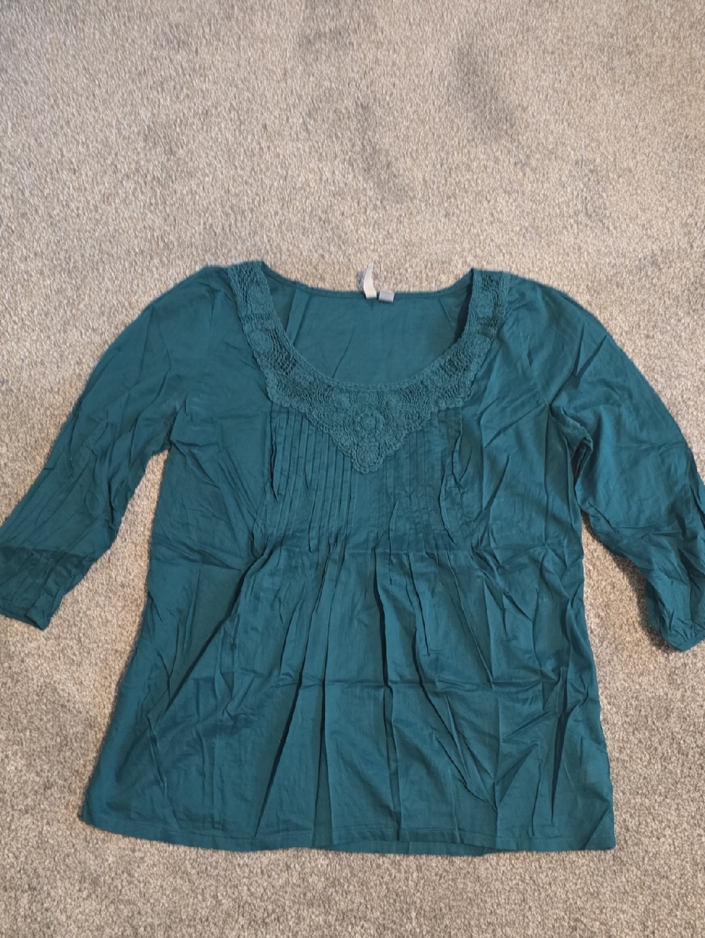 Old Navy Teal Crochet-Yoke Scoop Neck Blouse